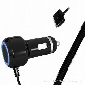 2.1A USB car charger with spring cable for iPhone 4/4s iPod, sufficient 2A current